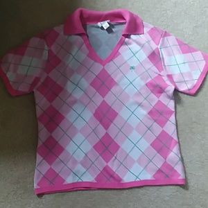 Lily Pulitzer Knit Short Sleeved Argyle Sweater Sz. L